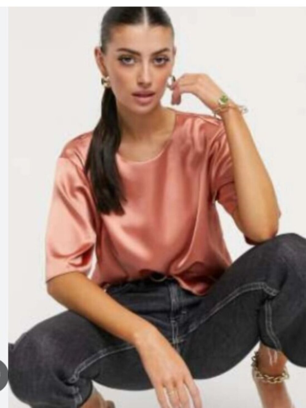 Asos Design Satin Short-Sleeve Blouse - Rose Gold Size 6